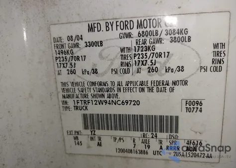 2004 Ford F-150 Stx/Xl/Xlt from USA, damaged, VIN 1FTRF12W94NC69720